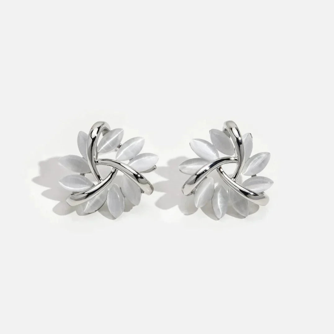 Gold Circle Earrings with Opal Petals